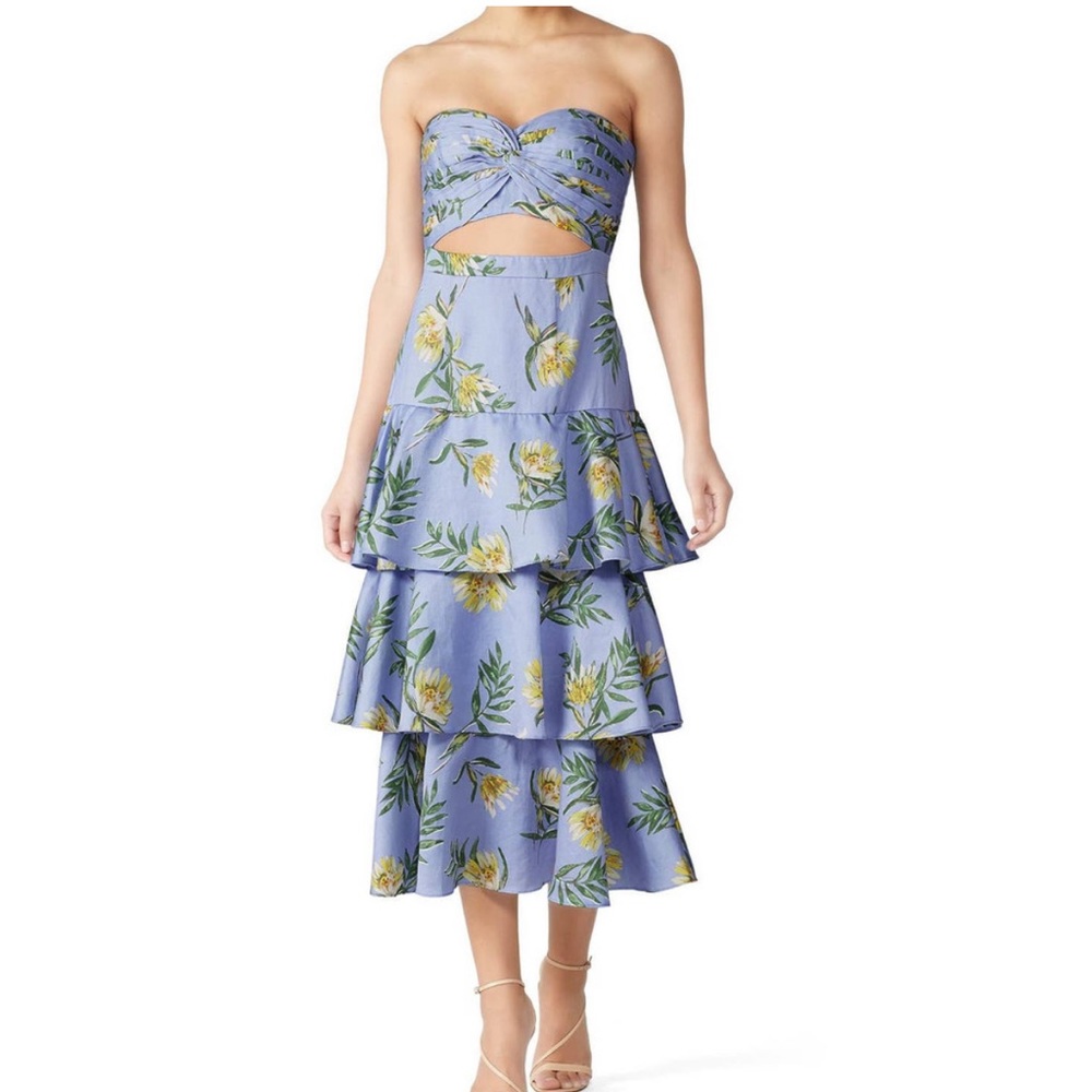 Amur Roxy Cutout Dress Floral Strapless Blue Size 0